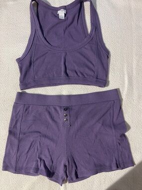 Forever 21 Purple Ribbed Crop Tank & Button Shorts Set